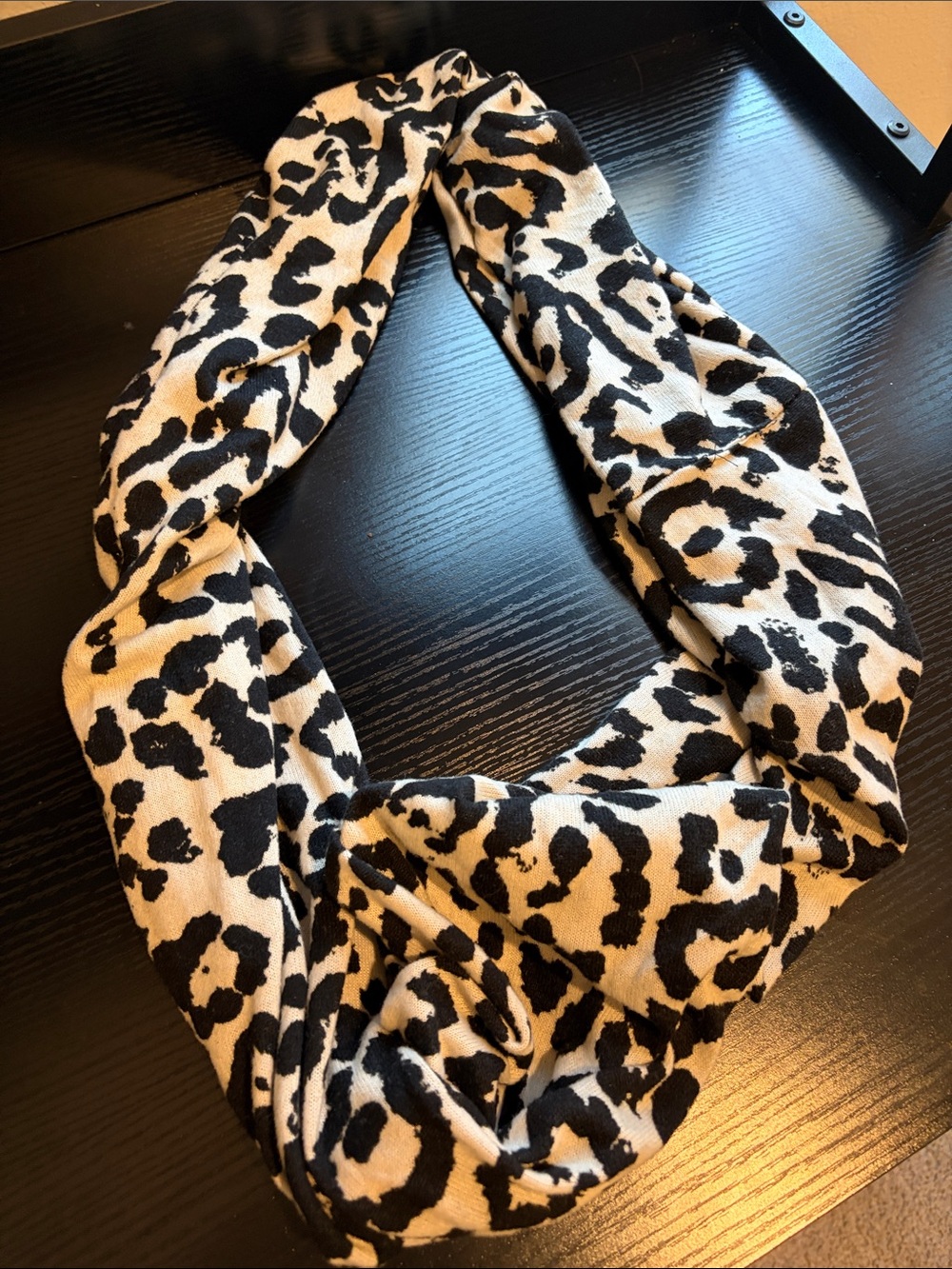 Leopard Print Infinity Scarf - Black and Cream